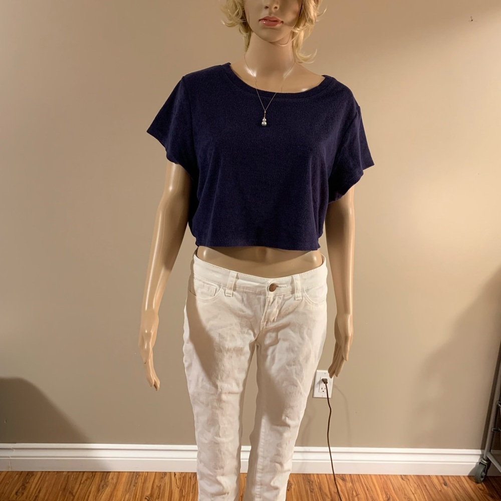 Offline by AERIE Women's Terry Cloth Cropped Top Navy Blue Size XL